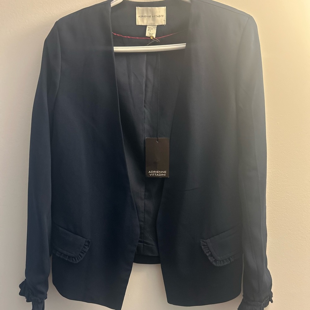 adrienne vittadini women blazer small ruffled sleeve work business causal top